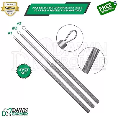 3 Pcs Billeau Ear Loop Curette Set Ear Cleaning Tool ENT Otology Inst German Gr • $9.89