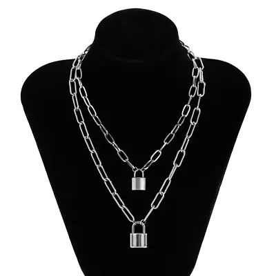 $3.67 • Buy Goth Stainless Steel Chain Lock Pendant Necklaces For Women Men Punk Jewelry