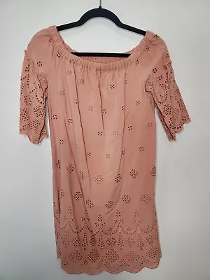 Madewell Size 0 Pink Off Shoulder Eyelet Embroidered Woven Dress • $16.99