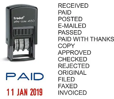 Date Rubber Stamp Paid Posted Received E-mailed Copy Self-inking Trodat 4850 • £9.50