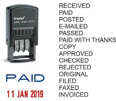 £10.75 • Buy Date Rubber Stamp Paid Posted Received E-mailed Copy Self-inking Trodat 4850