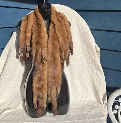 Vintage 6 Pelt Vintage Mink Fur Stole Wrap Scarf Tails Feet  63” Mint! • $280