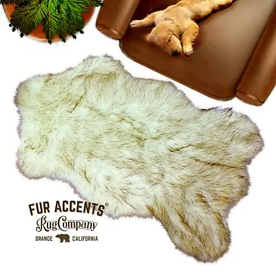 $159.99 • Buy Brown/Black Tip Faux Fur Polar Bear, Arctic Wolf, Rug, Accent, Toss, Throw USA  