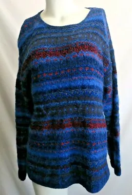 Sigrid Olsen Women Size Small Hand Knit Sweater Small Stripes Loopy Stitch Blue • $12