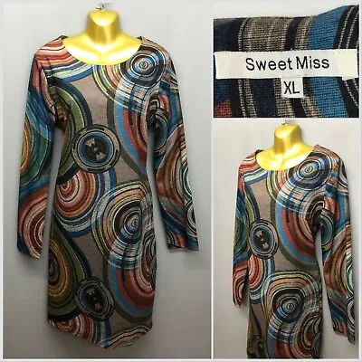 Sweet Miss Grey Mix Midi Jersey Dress XL Casual Holiday Stretchy • £8.95