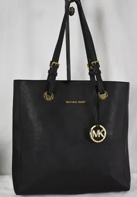 Michael Kors Signature Black  PVC Leather Large Jet Set Tote Shoulder Handbag • $89.99