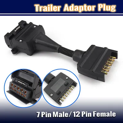 $17.95 • Buy 12 Pin Female Socket To 7 Pin Flat Plug Trailer Adaptor Caravan Wiring Connector