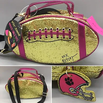 Betsey Johnson Gold Glitter Magenta Football Insulated Lunch Tote Bag Authentic • $76.46