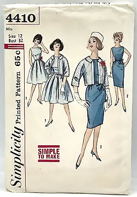 Vintage Simplicity Printed Pattern 4410 Size 12 Bust 32 Uncut MCM Dress Simple • $19.95