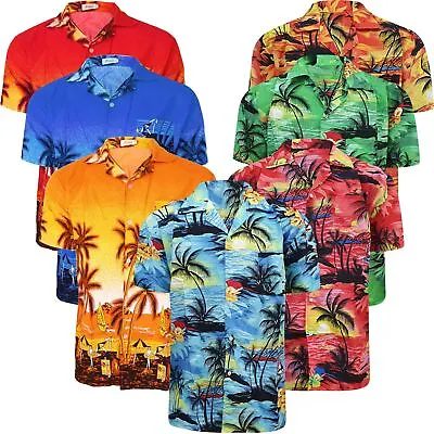 Mens Hawaiian Shirt Floral Palm Tree Sunset Surf Beach Party Holiday Stag Dance • £7.99