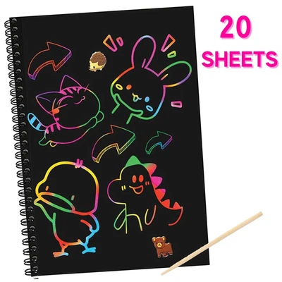 £5.99 • Buy 20 Sheets Magic Rainbow Scratch Art Paper Note Book Fully Black Drawing FREE P&P