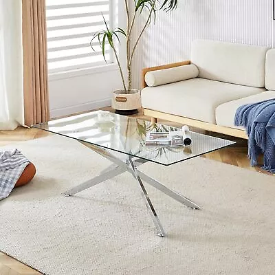 Glass Coffee Table For Living Room39.4 Modern Rectangle Clear Tempered Glass • $99.99