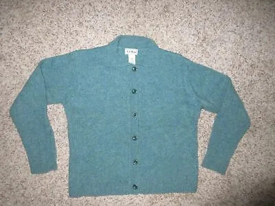 Vtg Ll Bean Cardigan Sweater Women Sz Small Blue Collar Lambswool Mohair Blend • $20.99