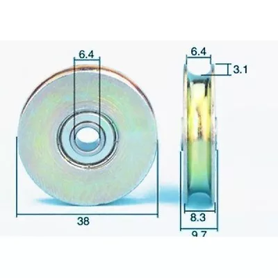 6.4mm Bore Bearing With 38mm Steel Wire/Cable Track Pulley 6.4x38x8.3mm • $30.85