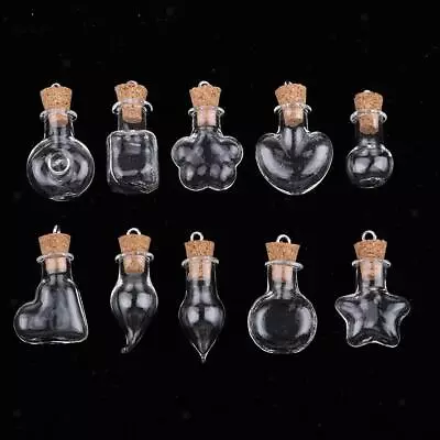 10 Pack Assorted Mini Empty Glass Bottle Vials With Cork Holes Charm Pendants • $8.75