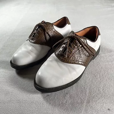 Vintage Adidas Golf Shoes Men 9.5 White Leather Cleats 677242 Outdoors Golfing • $40.57