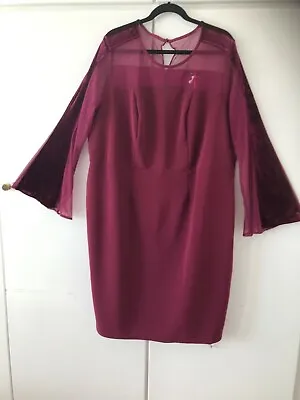 Magisculpt Designer Burgundy Net And Velvet Dress Uk 26 Size Xlarge Plus Size • £39.99