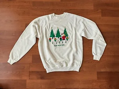 Vintage Carousel Collections Sweater Size XL White Christmas Santa Claus • £19.29