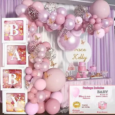 Baby Shower Decor Kit-4 Balloon Boxes &30 Balloon&4 LED Light String& 4 Set BABY • £10.98