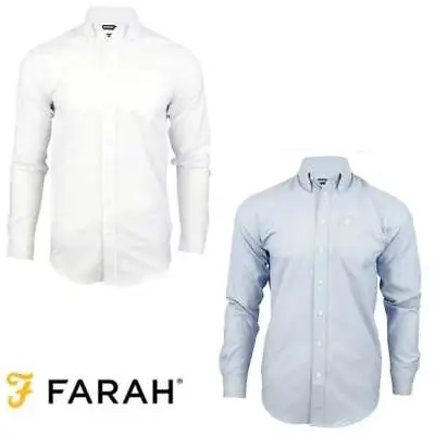 Farah Mens Long Sleeve Regular Fit Oxford Shirt 'The Drayton' White Blue BNWT • £29.99