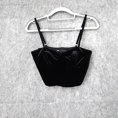$17.22 • Buy Zara Bustier Top XS Velvet Corset Cropped Black Boned Spaghetti Straps Milkmaid