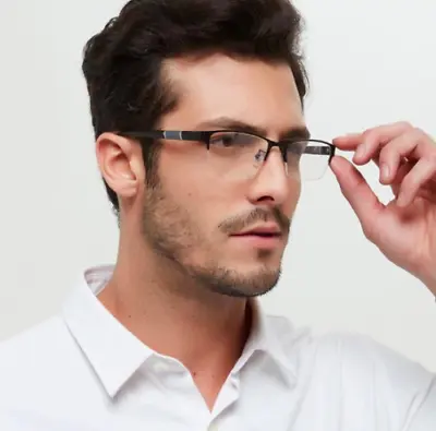 Rimless Designer Metal Frame Slim Reading Glasses Men Women Unisex Black Busines • £3.99