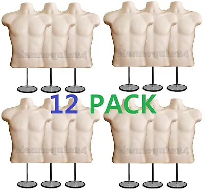 $338.26 • Buy 12 Pack Mannequin Torsos Male & 12 Stands Flesh Men Clothing Display Body Forms 