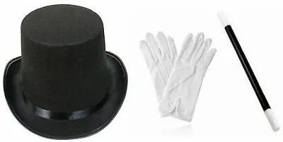 Adult Child Top Hat White Gloves Wand Magician Fancy Dress Costume Magic Circle • £8.99