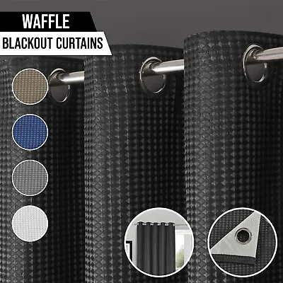 Waffle Thermal Total Blackout Luxury Jacquard Eyelet Ringtop Pair Of Curtains • £16.95