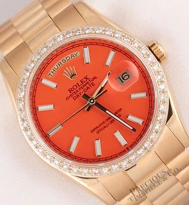 Rolex DayDate 118238 Presidential 18k Gold Diamond Bezel 36mm-Custom Orange Dial • $27999.99