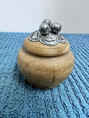 Vintage Carved Mango Wood Trinket Box W Intricate Metal Top W Bells 4.5” H • $10