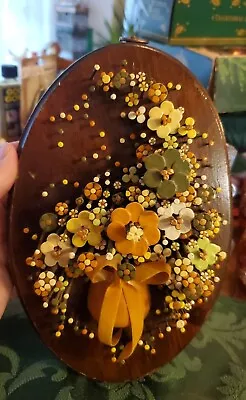 Pol-O-Craft Nail Art Pauline A. Owens ~Flower Basket Wood Art Oval Vintage 1977 • $24.95