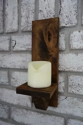 2x Handmade Wooden Wall Sconce Candle Holders (30cm Shabby Chic Rustic Pair) • £15