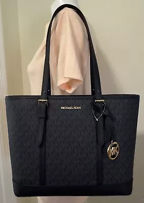 Michael Kors Jet Set Travel MK LOGO Leather Small Top Zip Shoulder Tote Bag • $114.98