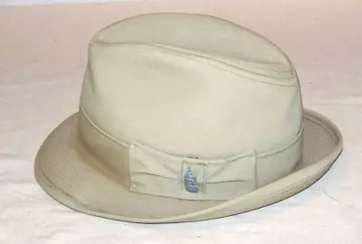 Vintage London Fog Classic Fedora Hat Size 7 3/8 British Tan Clock Logo Hat Pin • $15