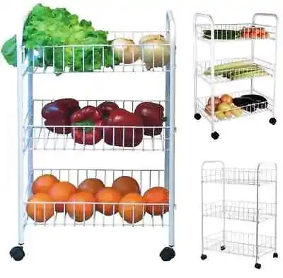 3tier White Coat Fruit Vegetable Rack Wheels Storage Stand Cart Trolley Kitchen  • £10.99