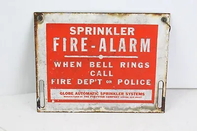 Vintage Sprinkler Fire Alarm Sign Metal Globe Bell Fire Dept. Fighters Fyter • $34.99