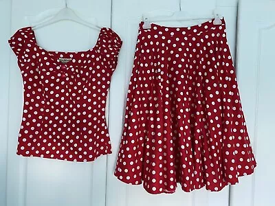 Collectif 12 Red Polka Dot 50s Full Circle Skirt And Matching Bardot Top Size 12 • £16.99