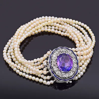 $3995 • Buy Antique 14K Gold Purple Sapphire And Diamond & Sea Pearl Multi-Strand Bracelet