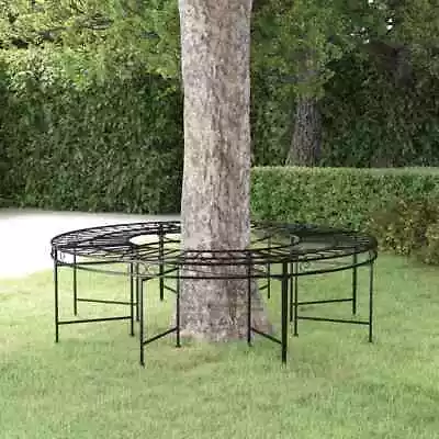 Round Tree Bench Black Steel Circular Bench Outdoor Seating Furniture VidaXL • $373.99