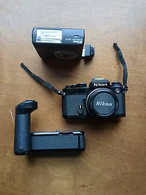 Vintage Nikon EM 35mm Film Camera With Flash And Lens. • $199.99