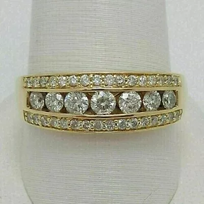 Men's 3 CTW Round Cut VVS1 Moissanite Wedding Band Ring 14K Yellow Gold Plated • $158.52