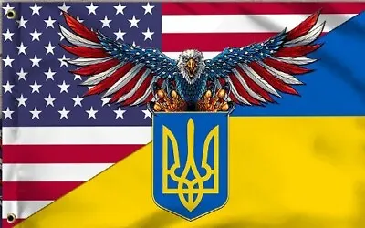 American Ukrainian Flag - Trident Eagle - Grommet Flag - USA Ukraine • $39.99