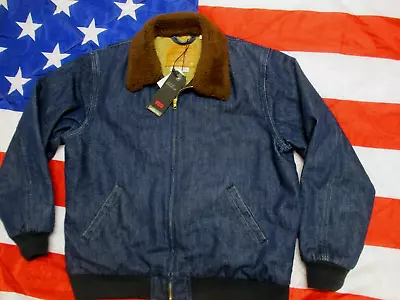 LEVIS BIG E PREMIUM VINTAGE FASHION 70'S DENIM BOMBER JACKET Sherpa COAT L LARGE • £94.99