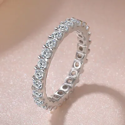 Wedding 925 Silver Rings Charm Women Round Cut Cubic Zircon Jewelry Sz 6-10 • £3.67