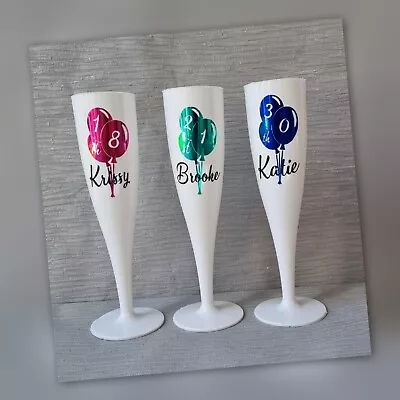 Personalised  Champagne Flute White 18th 21st 30th 40th  60th Birthday Gift • £3.50