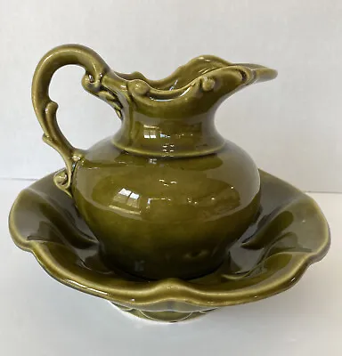 McCoy Pottery Green Pitcher And Wash Bowl Basin Vintage Small Set • $19.50