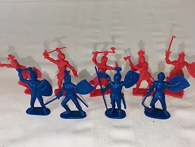 Vintage Lot Of 9 60mm Medievel Plastic Knights Blue & Red Unmarked • $14.99