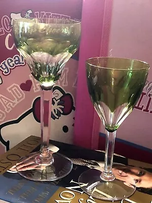 $102 • Buy VSL Val St.Lambert Crystal Osram Vntg Emerald Green Wine/Liquor 2pcs Glasses 