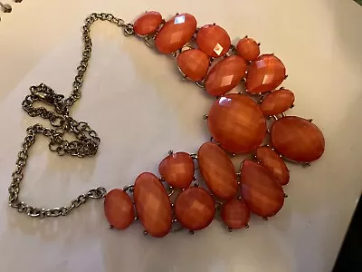 Vintage Estate ORANGE Bead BIB Choker Necklace • $6.99